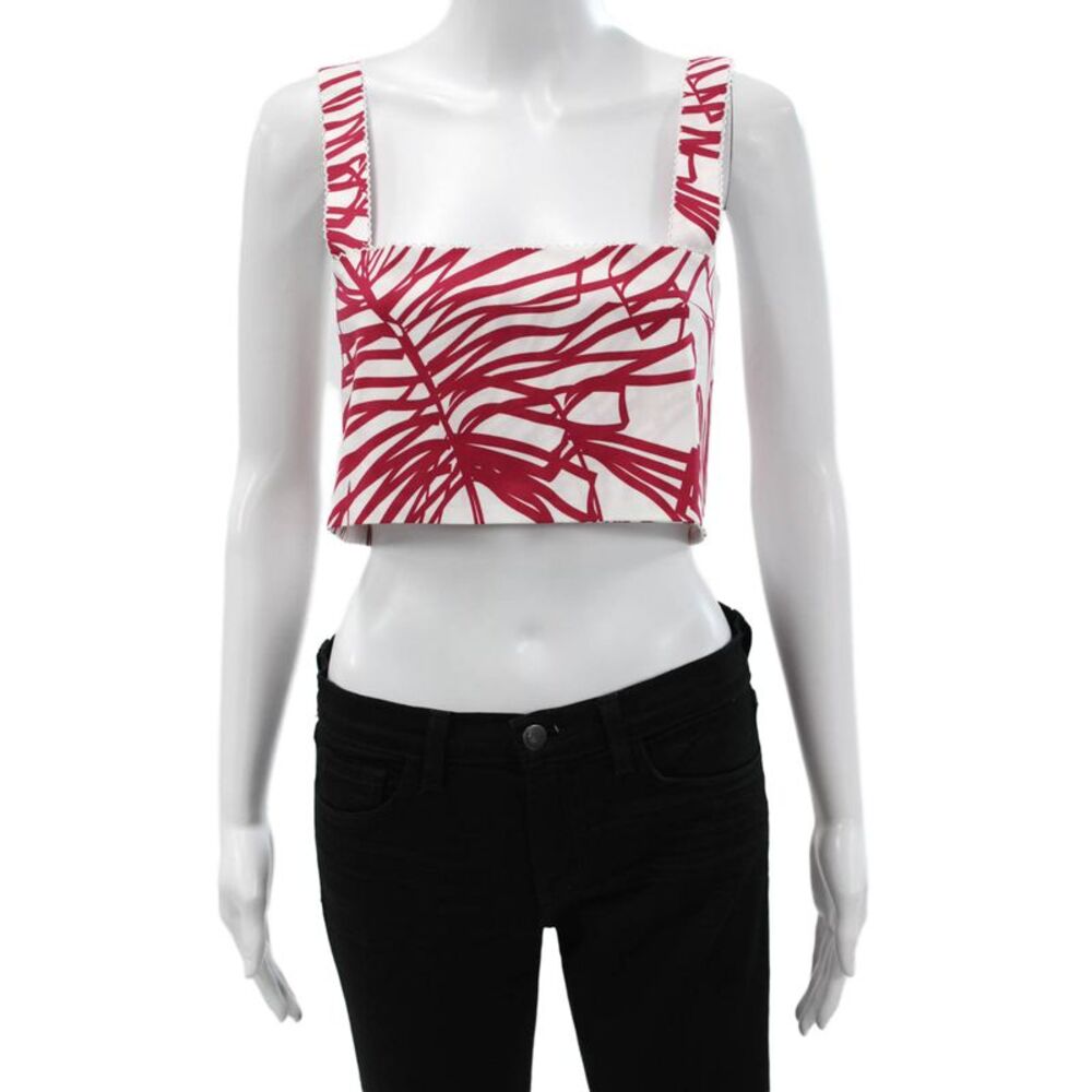 Paola Zuin Women Cropped Tank Red Floral Cotton Square Neck Sleeveless Size 40